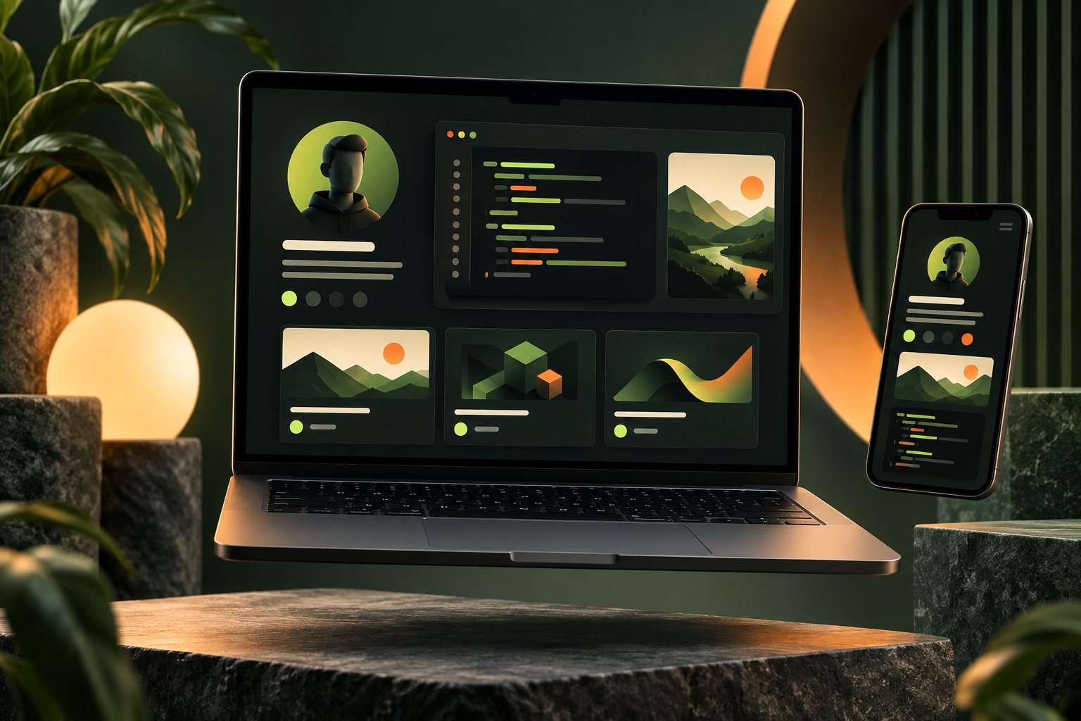 Personal developer portfolio on laptop and phone
